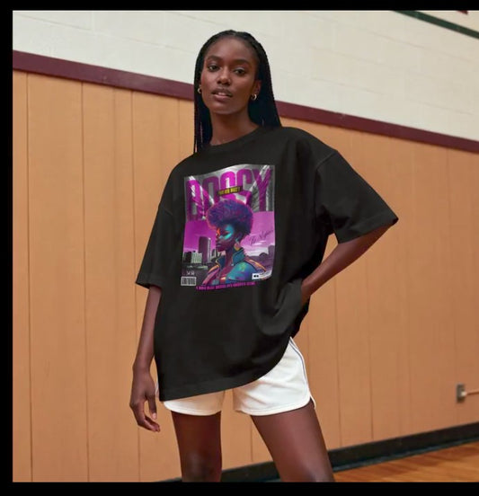 Unisex organic oversized high neck t-shirt, "Field of Kings Bossy".